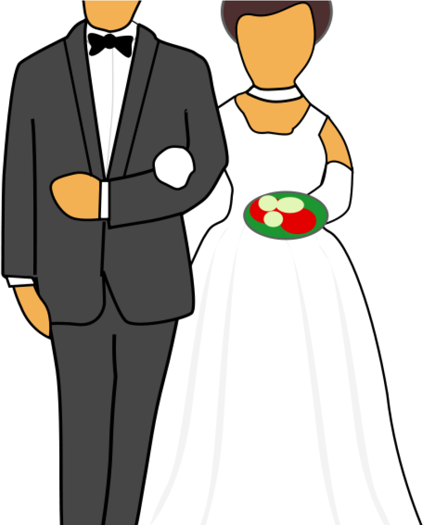 A Man In A Tuxedo And A Woman In A White Dress