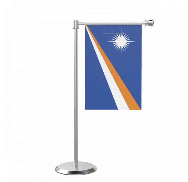 A Blue And Orange Flag On A Silver Pole