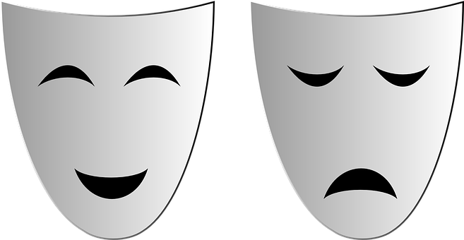 A Pair Of Masks With Sad And Sad Faces