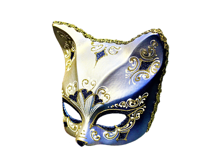 A Cat Mask With Gold And Blue Designs