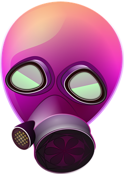 A Purple Gas Mask With Green Eyes