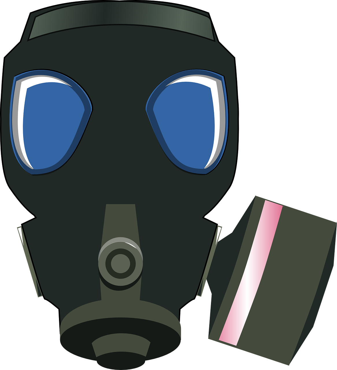A Black Gas Mask With Blue Eyes