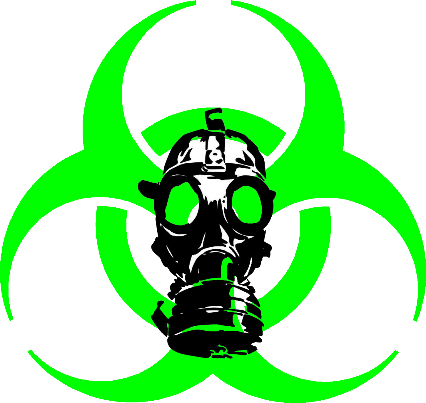 A Green Biohazard Sign With A Gas Mask