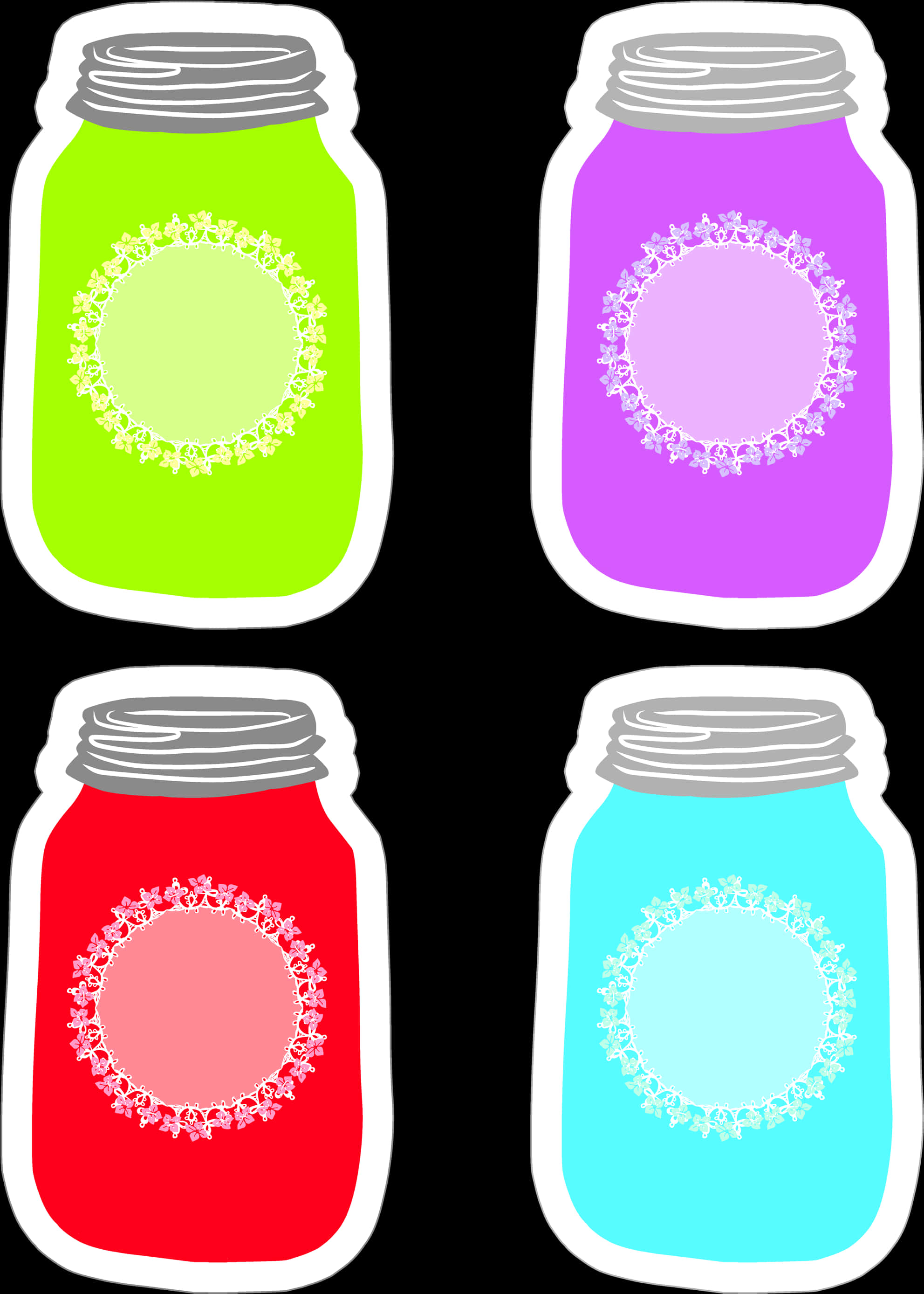 A Group Of Jars With Different Colors