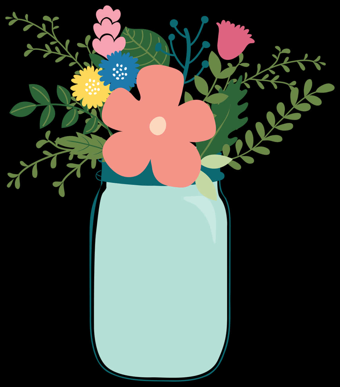 A Jar With Flowers And Leaves