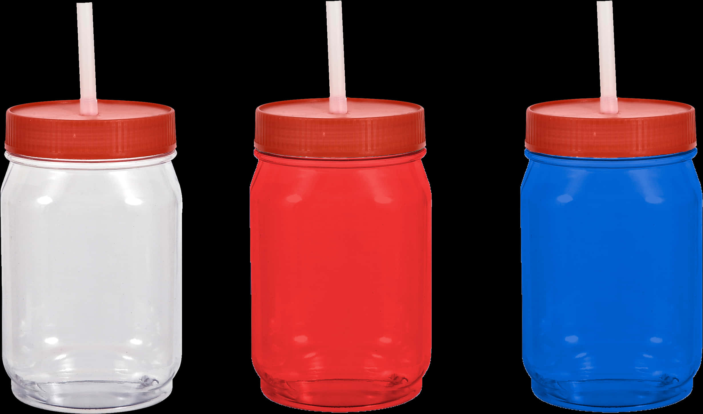 A Group Of Clear Plastic Bottles With Red And Blue Lids