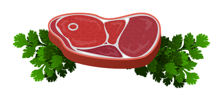 A Piece Of Meat With Green Leaves