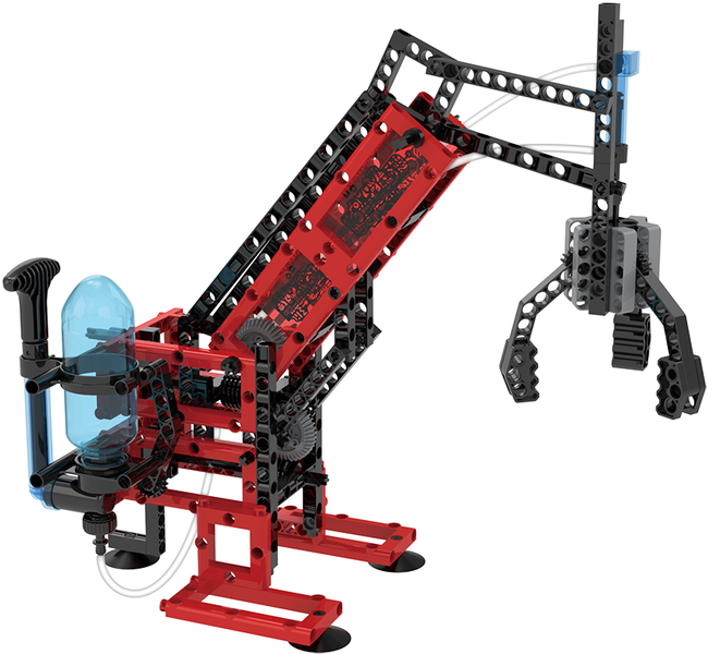 A Red And Black Toy Crane