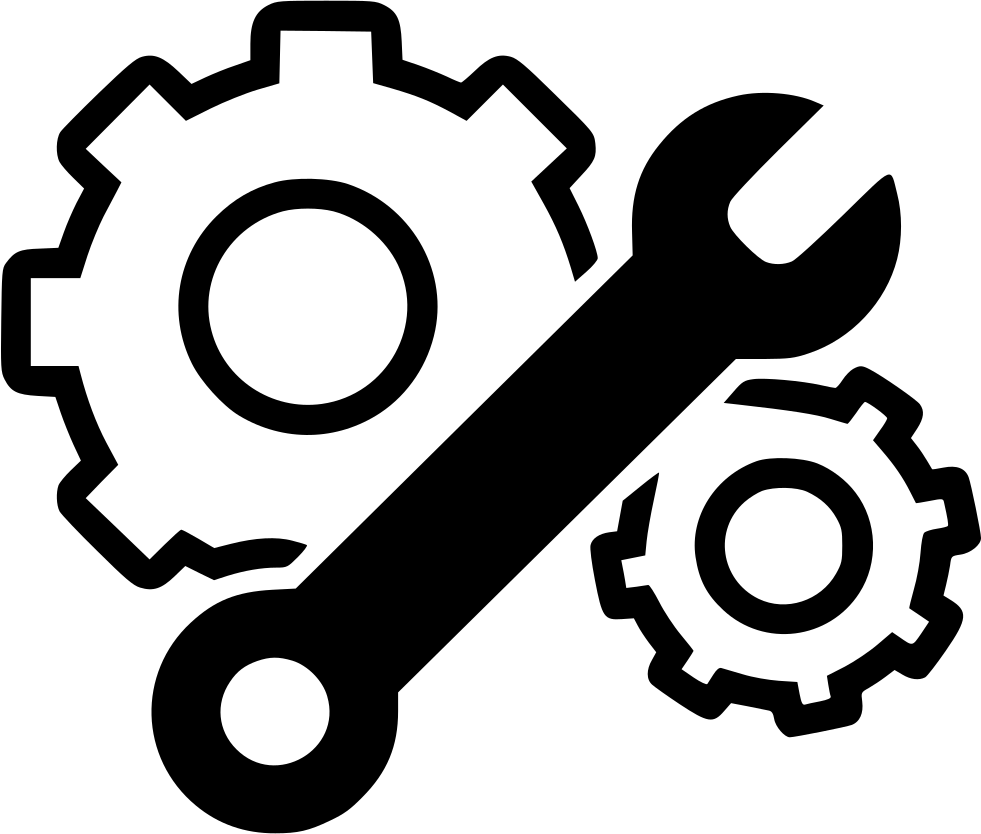 A Black And White Image Of A Wrench And Gears