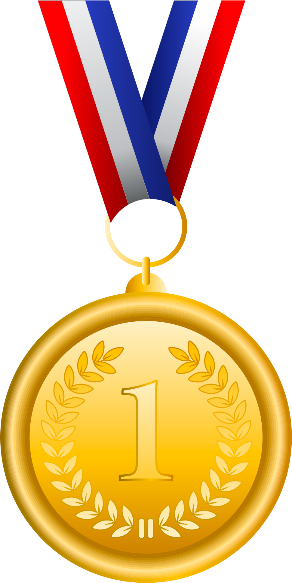 A Gold Medal With A Red White And Blue Ribbon