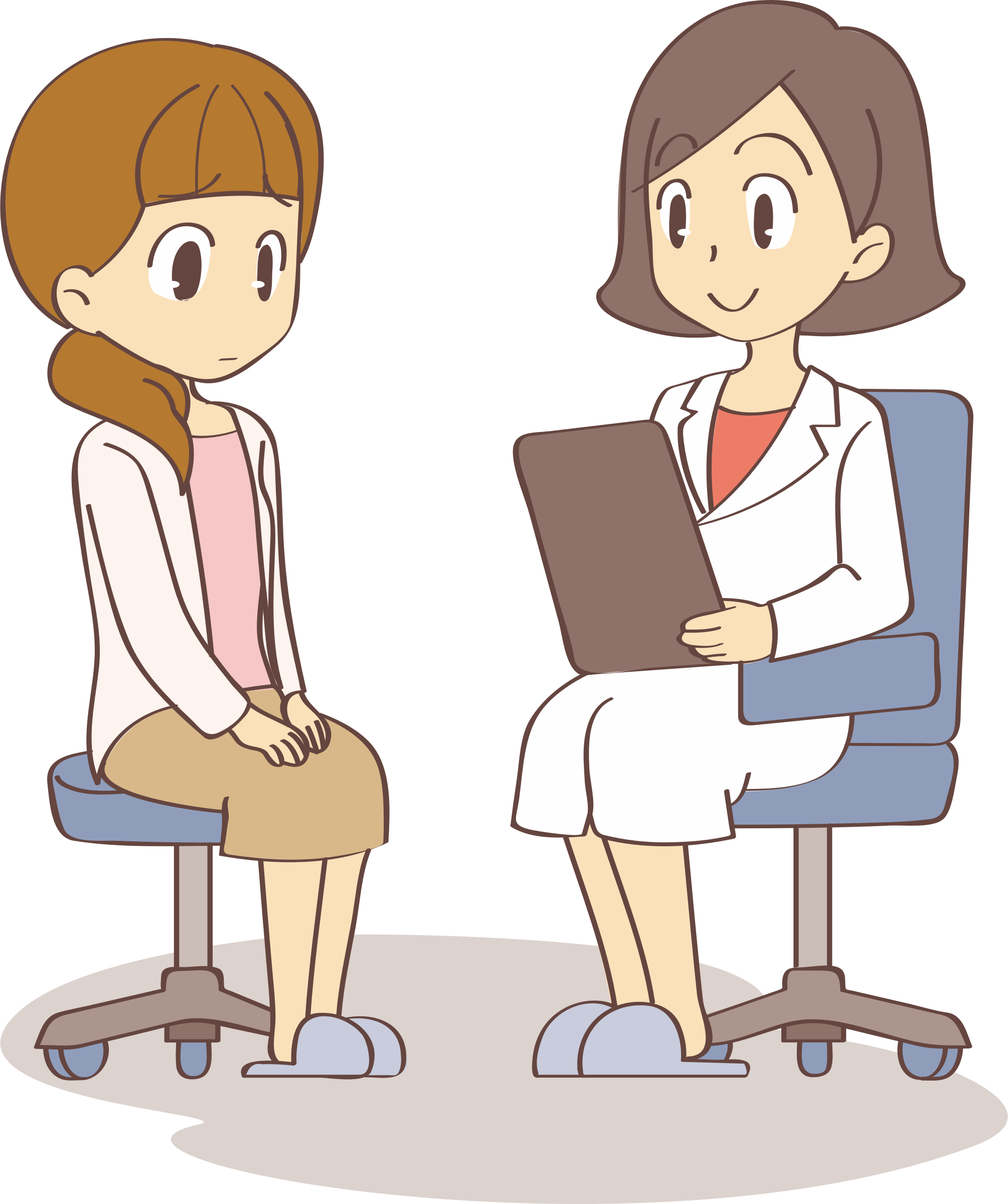 Cartoon Women Sitting On Chairs With A Laptop