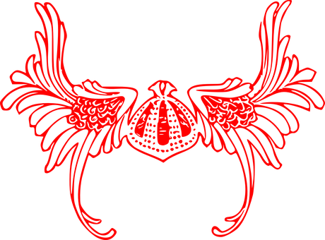 A Red Drawing Of A Bird With Wings