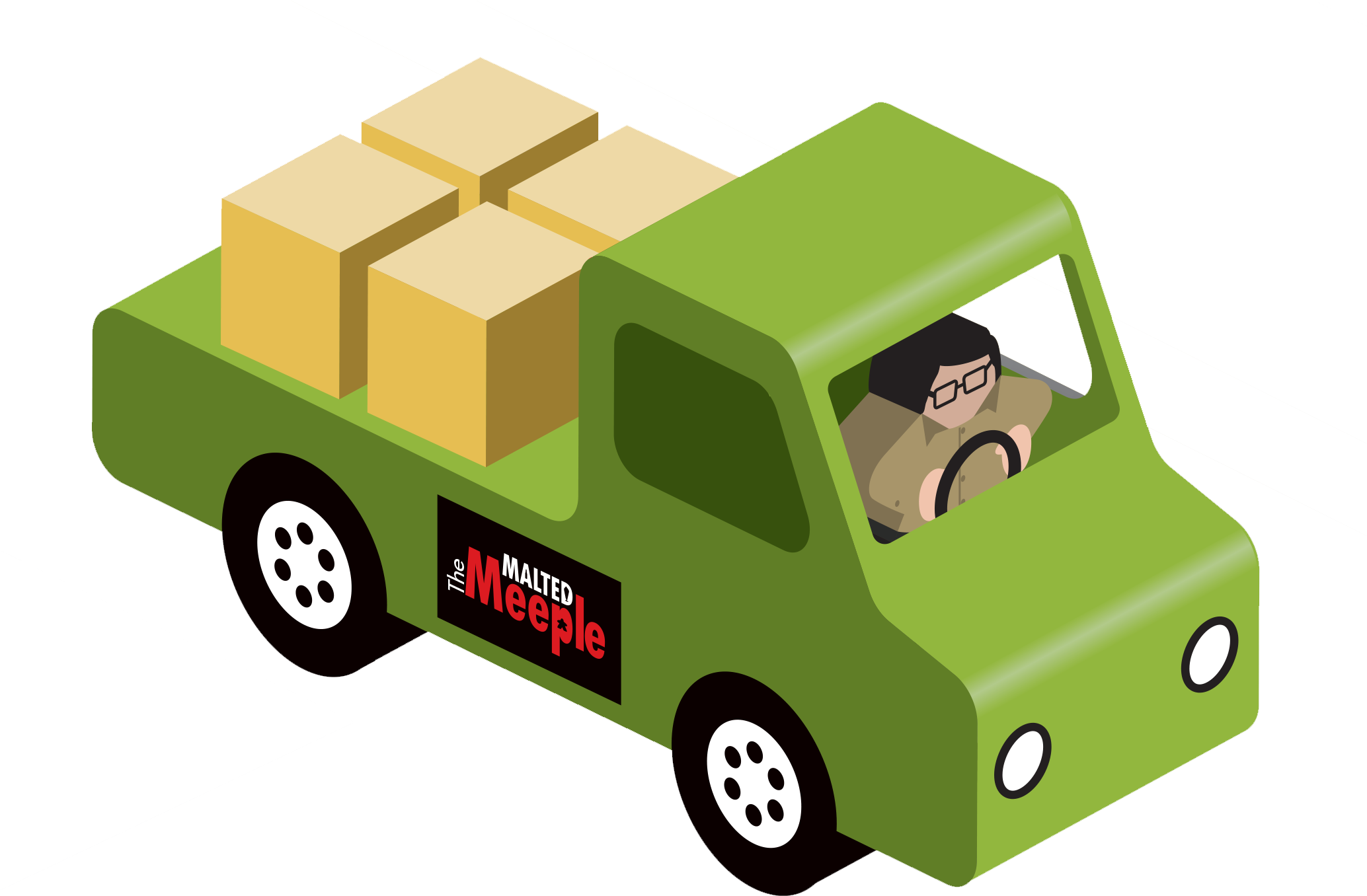 A Cartoon Of A Green Truck With Boxes On It