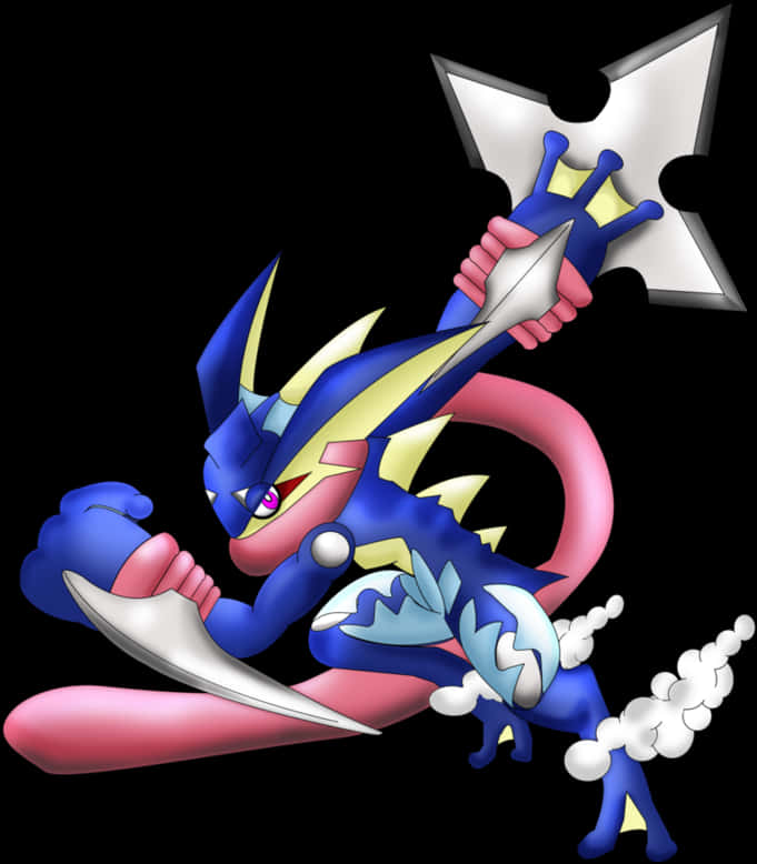 A Cartoon Of A Blue Dragon Holding A Sword