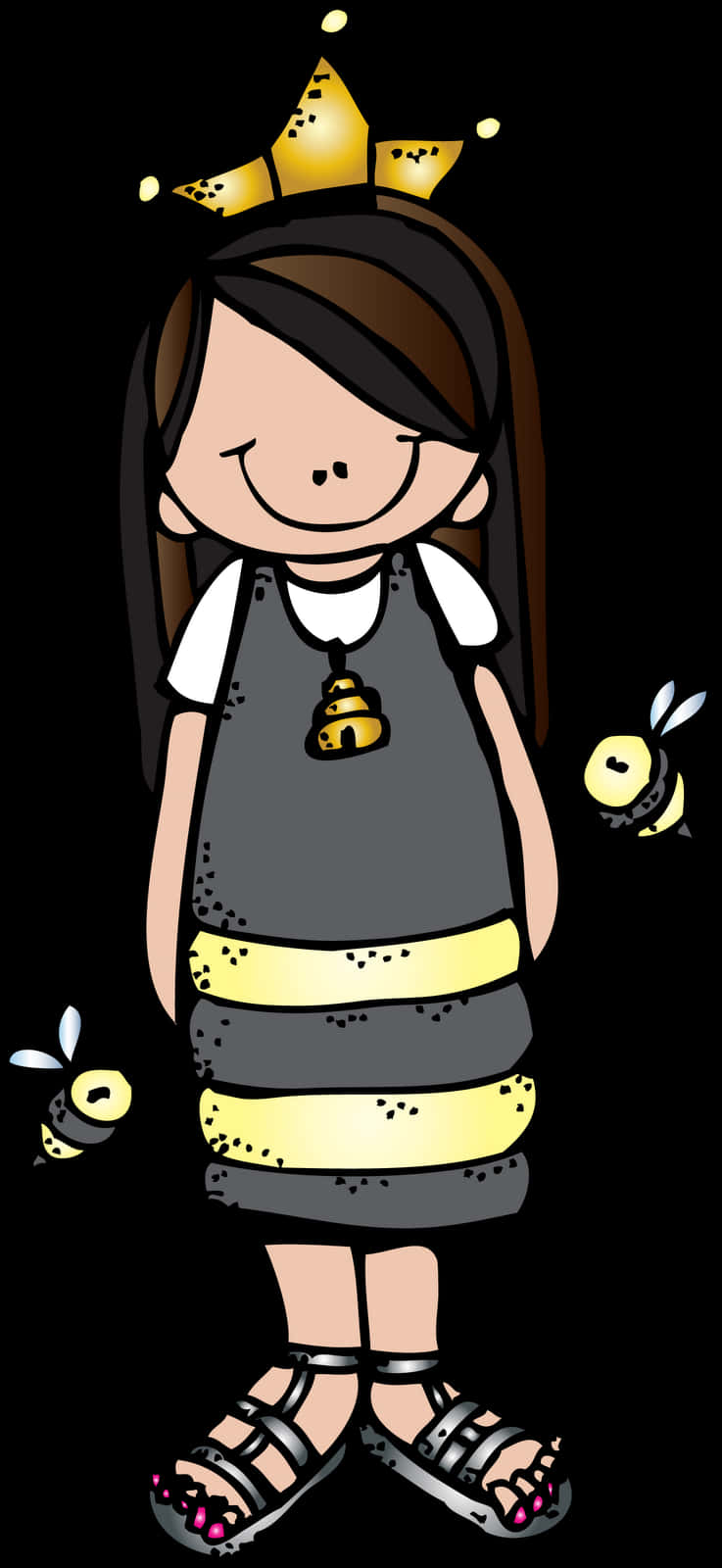 A Cartoon Of A Girl Wearing A Bee Garment