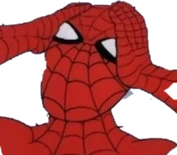 A Cartoon Of A Spider Man Covering His Eyes With His Hands