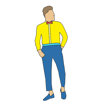 A Man In A Yellow Shirt And Blue Pants