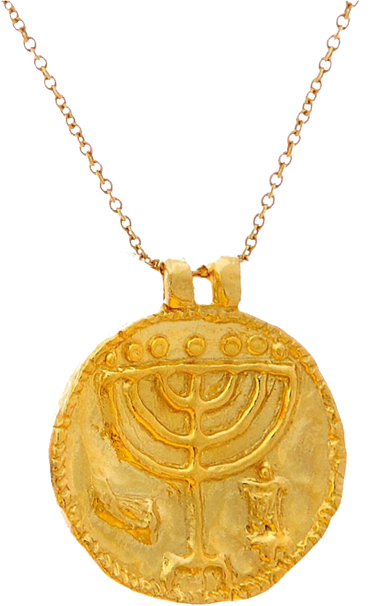 A Gold Necklace With A Symbol On It