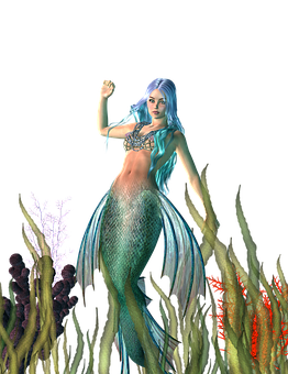 A Mermaid With Blue Hair And A Fish Tail