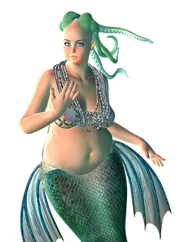 A Mermaid With Green Hair And A Green Tail