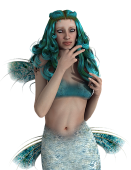 A Woman With Blue Hair And A Mermaid Tail