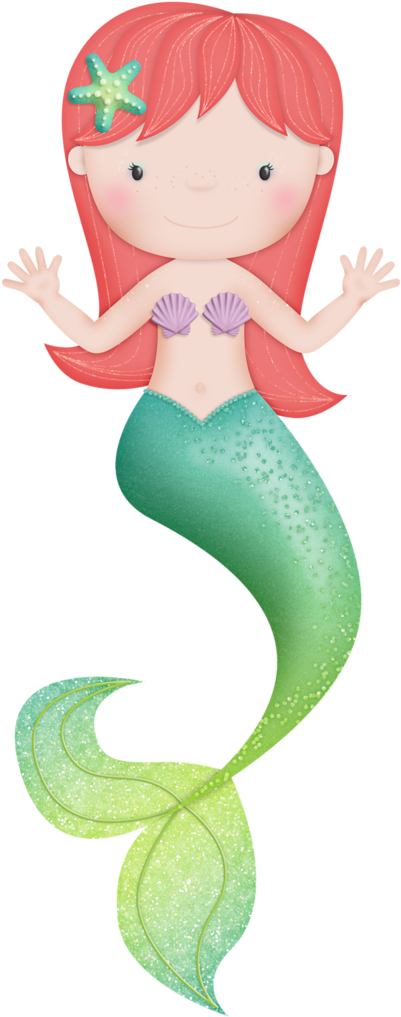 A Cartoon Mermaid With Red Hair And A Green Tail