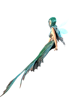 A Mermaid With Blue Hair And Wings