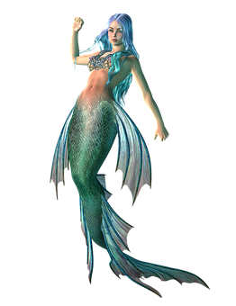 A Mermaid With Blue Hair And A Tail