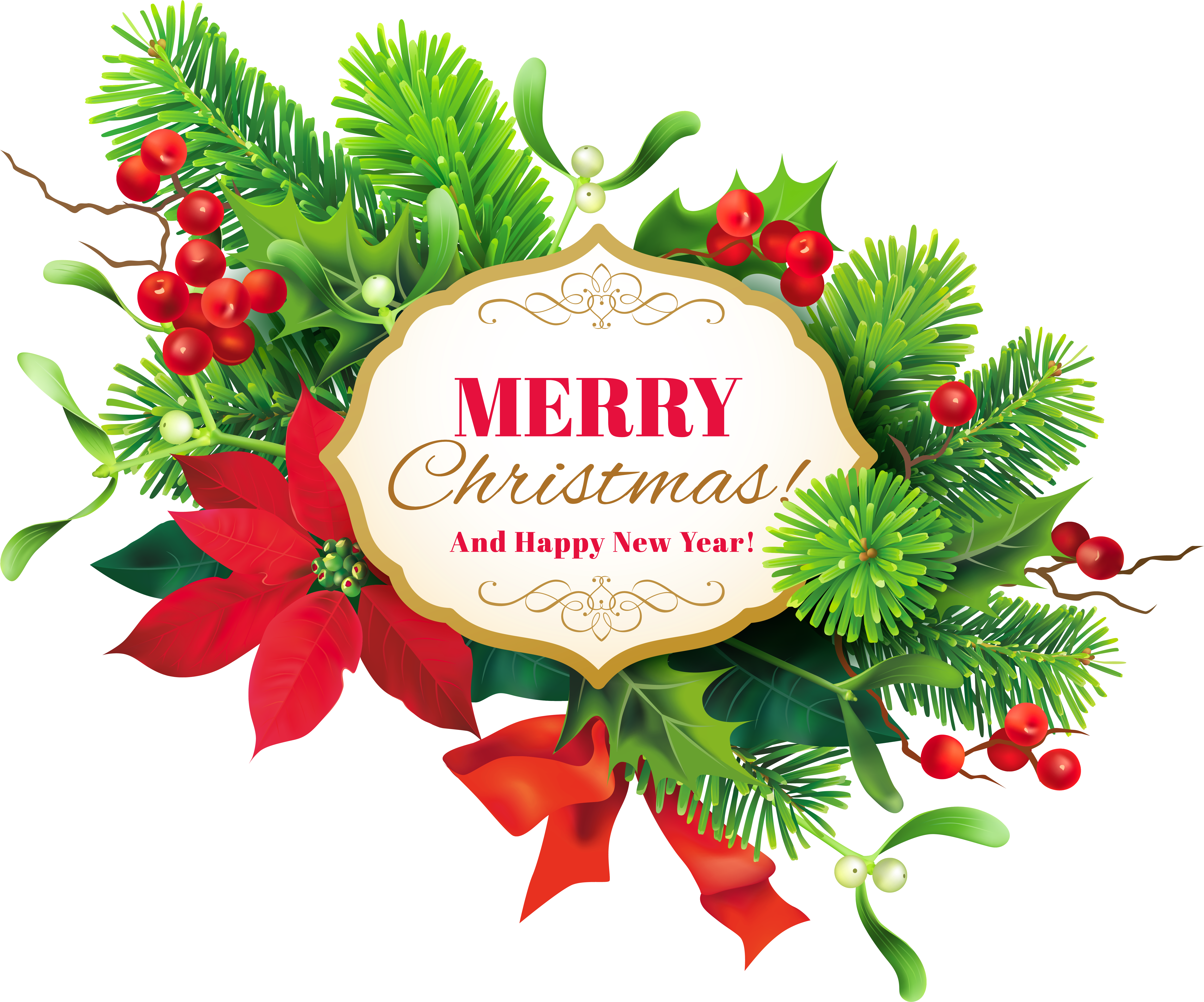 A Christmas Card With Red Berries And Green Leaves