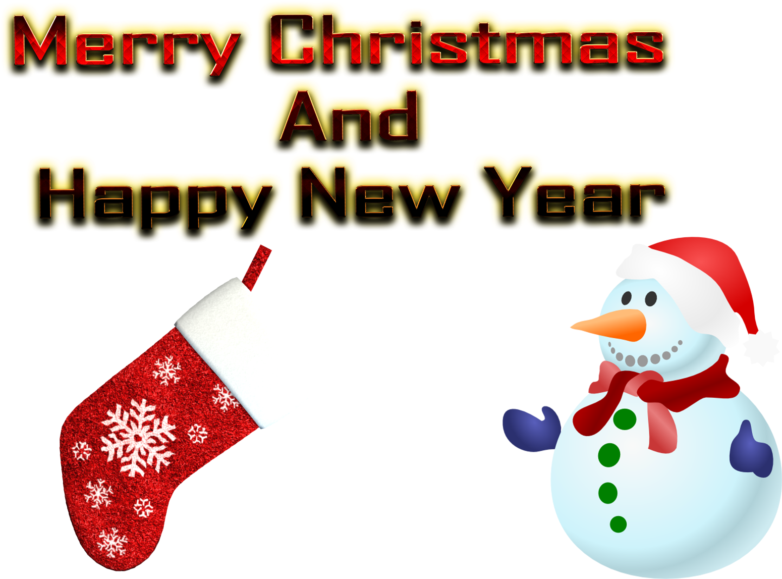Merry Christmas And Happy New Year Snowman And Stocking