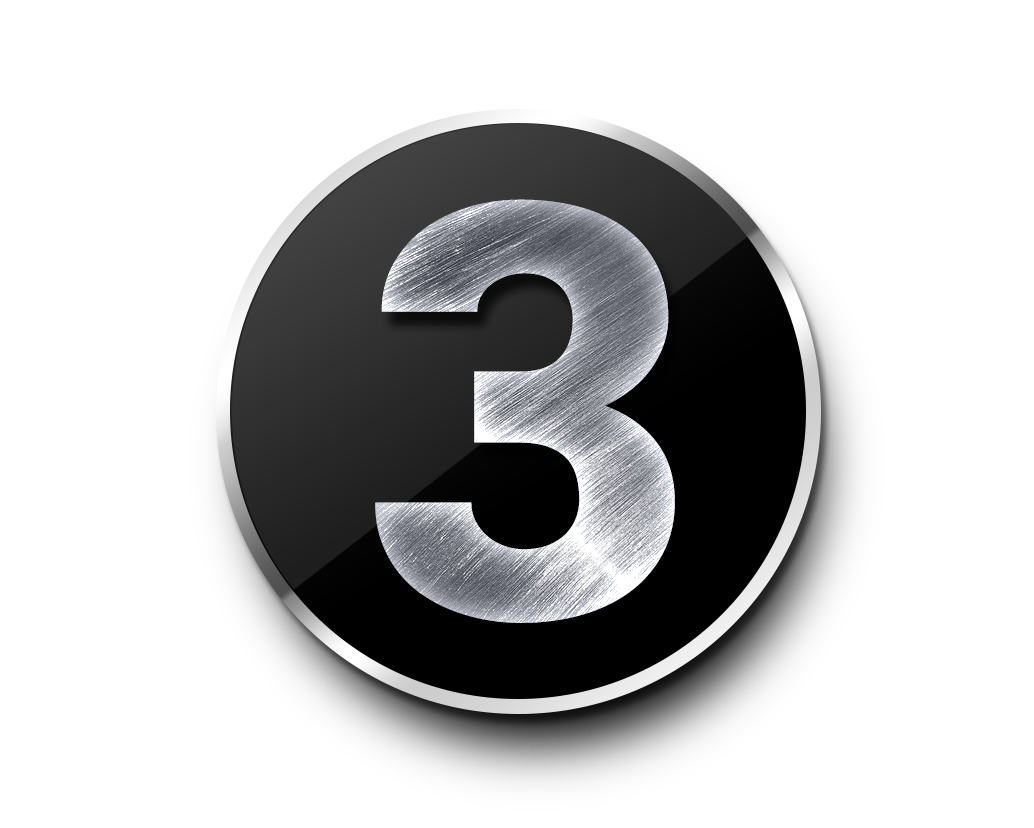 A Black Circle With Silver Number Three