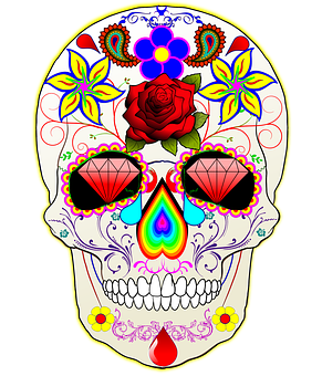 A Skull With Flowers And Diamonds