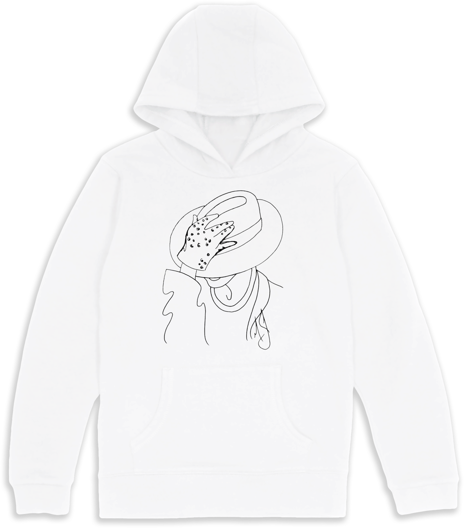 A White Hoodie With A Drawing On It