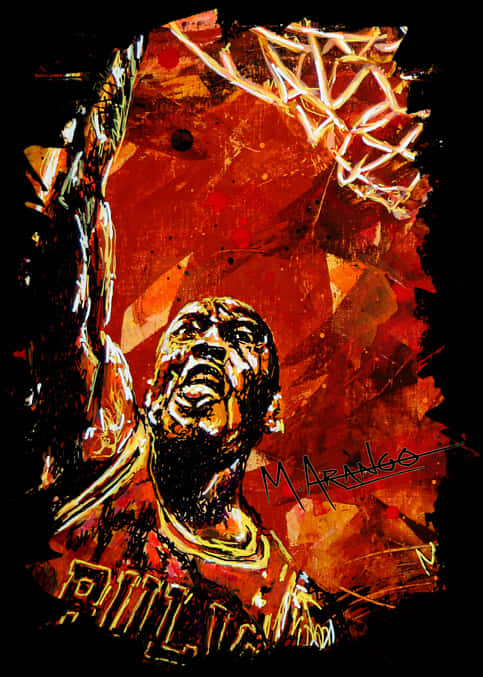 A Painting Of A Man Holding A Basketball Net