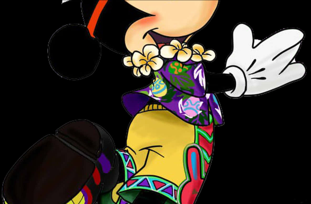 Cartoon Character Wearing A Colorful Dress And White Gloves