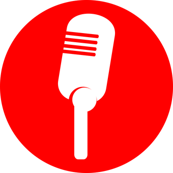 A Black And Red Circle With A Microphone