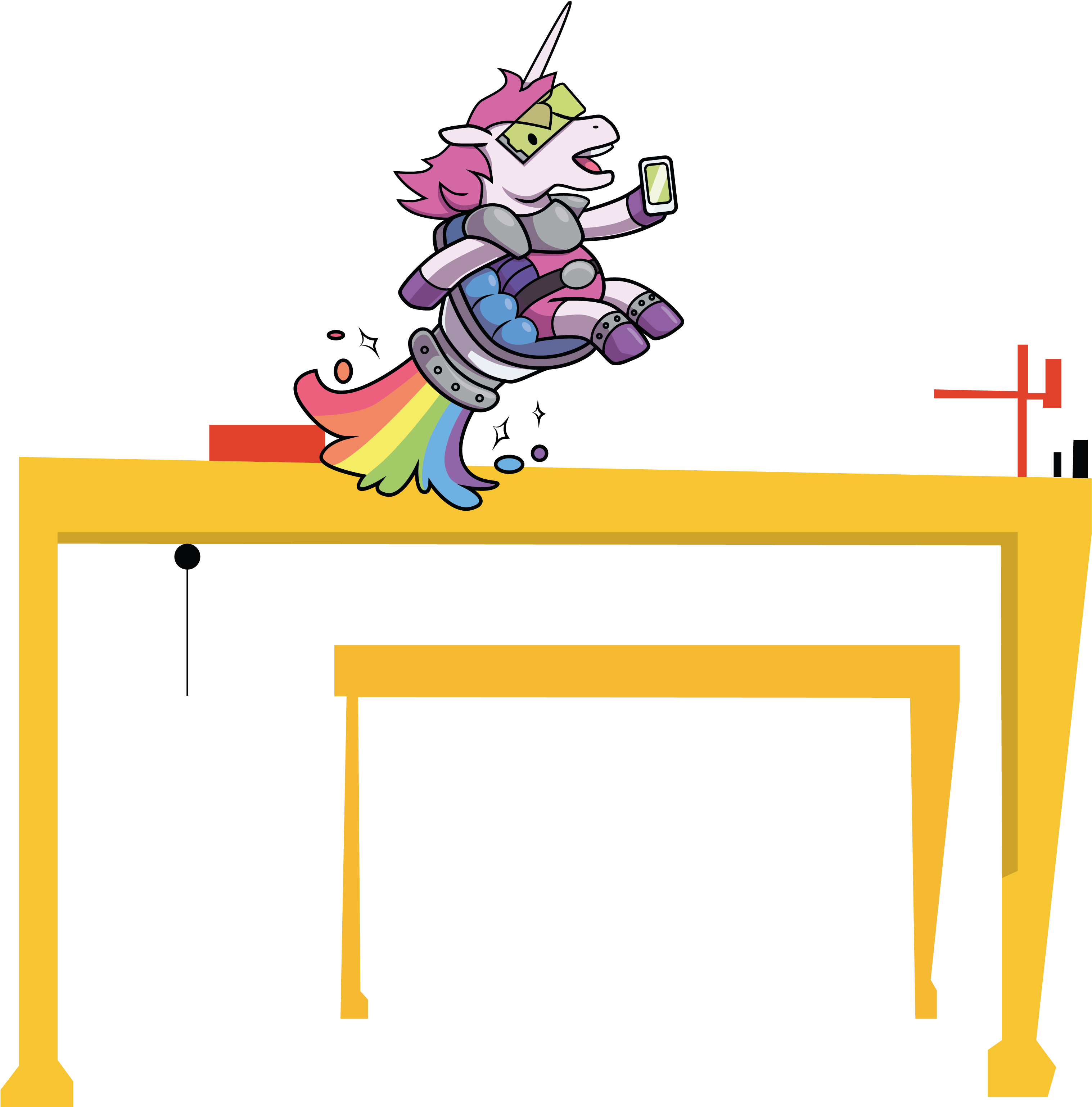 A Cartoon Unicorn Sitting On A Table