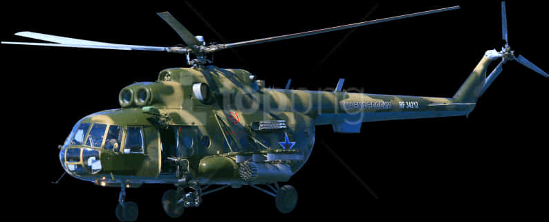 A Military Helicopter With A Blue Star On The Side