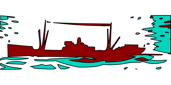 A Red And Blue Silhouette Of A Ship