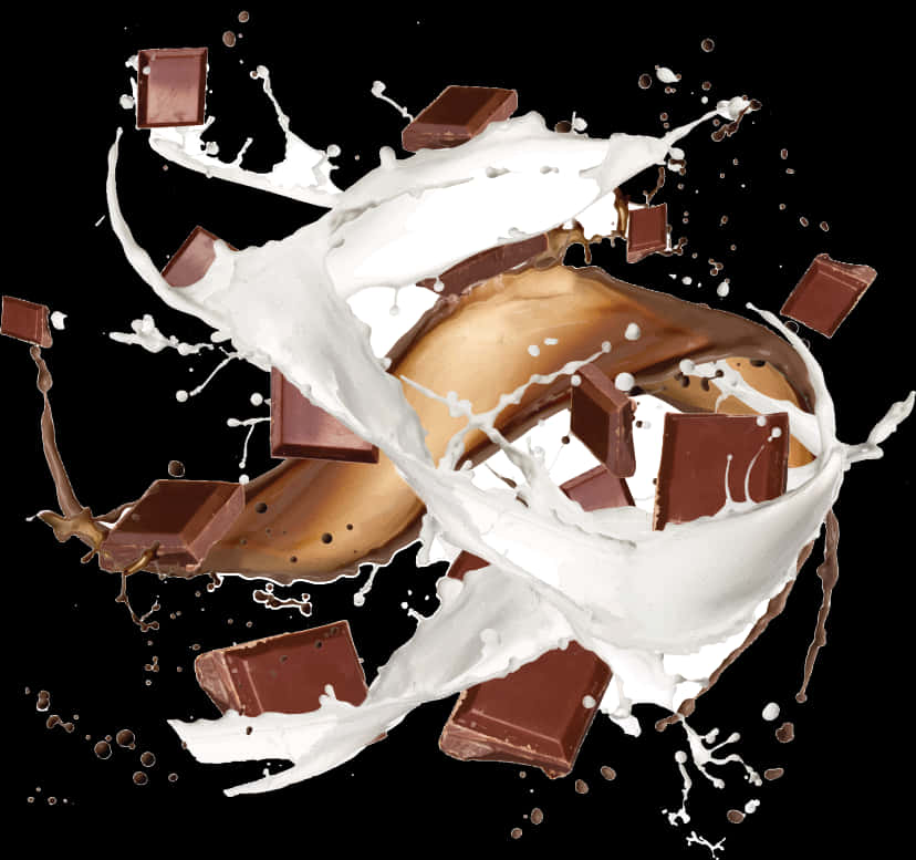 Chocolate And Milk Splashing In A Black Background
