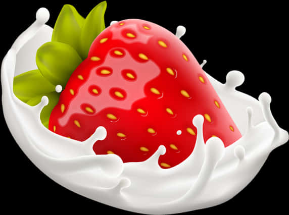 A Strawberry In A Milk Splash