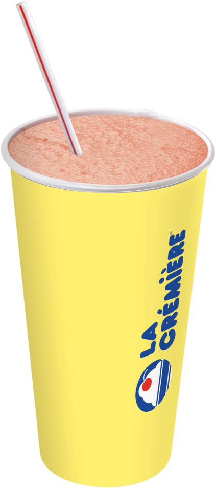 A Yellow Cup With A Straw And A Pink Drink