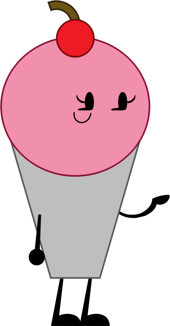 A Cartoon Of A Pink Ice Cream Cone
