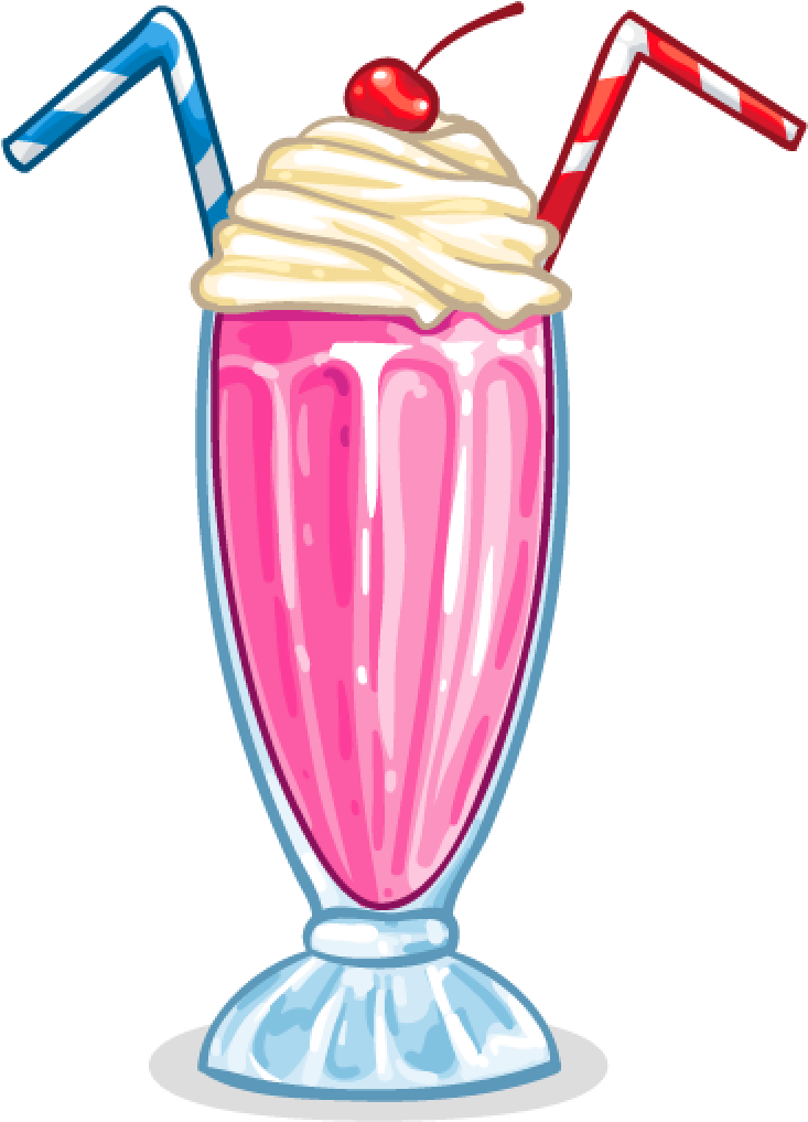 A Cartoon Of A Pink Milkshake With Whipped Cream And Straws