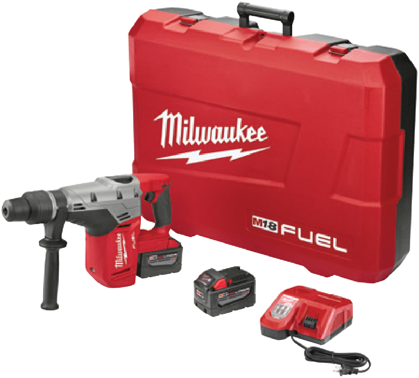 A Red And Black Tool Box With A Drill And A Black Case