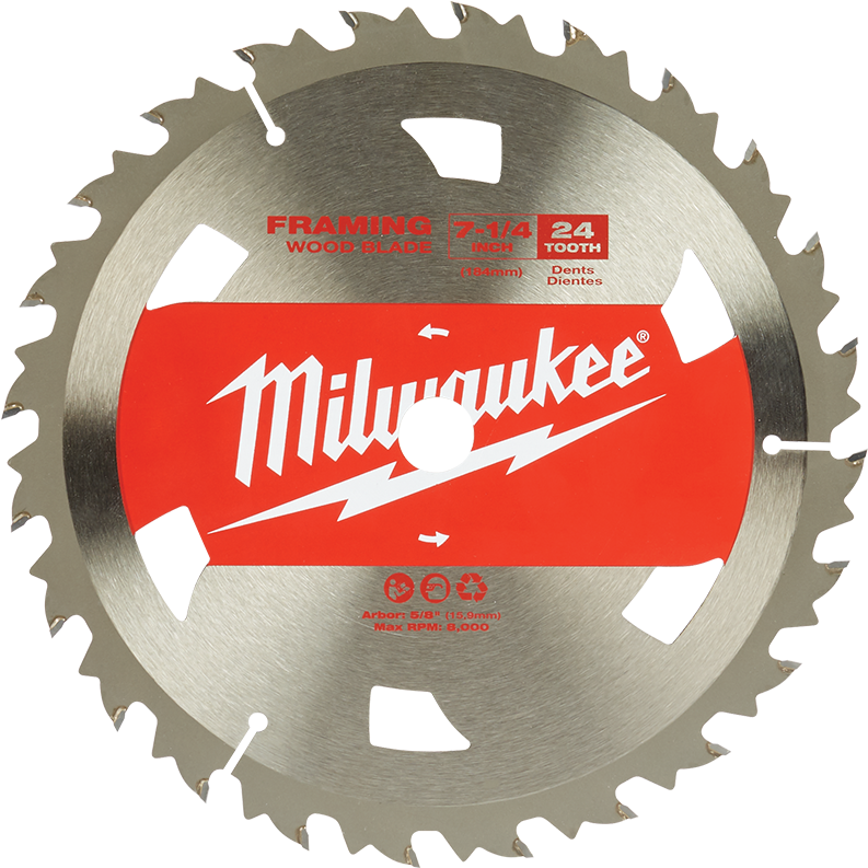 A Circular Saw Blade With A Red And White Logo
