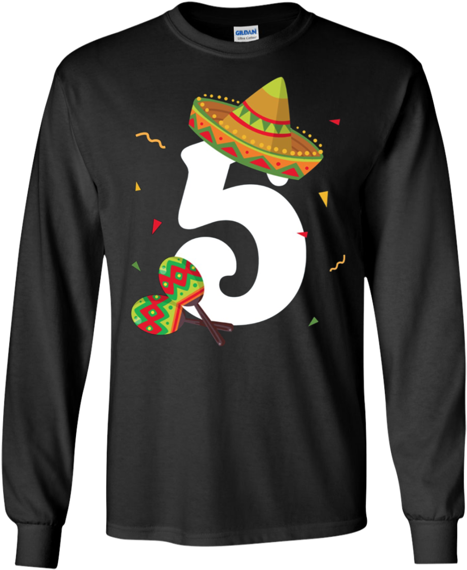 A Long Sleeved Black Shirt With A Number And A Sombrero