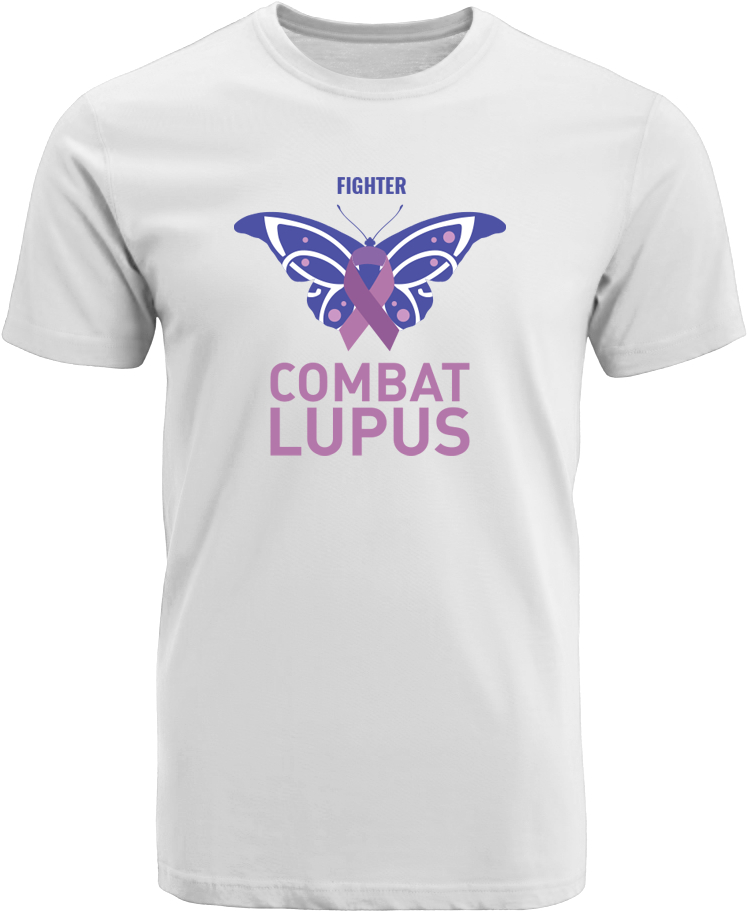 A White Shirt With Purple Butterfly And Text