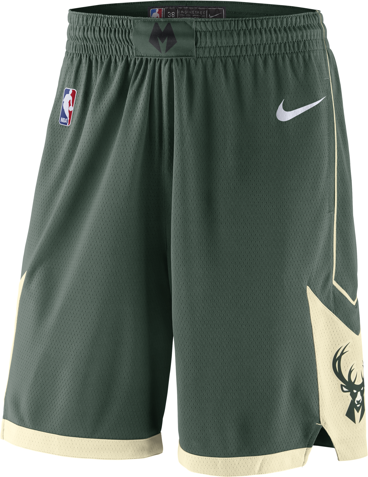 A Pair Of Green Shorts With A White Logo