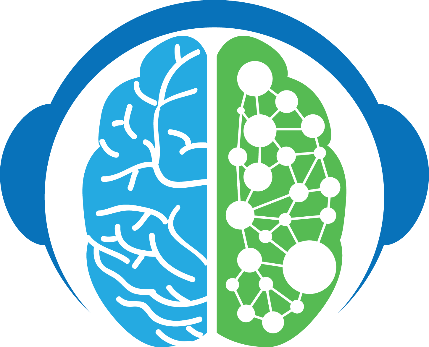 A Blue And Green Brain With Black Dots And Circles